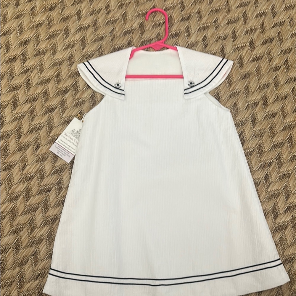 White Dress with Navy Accents